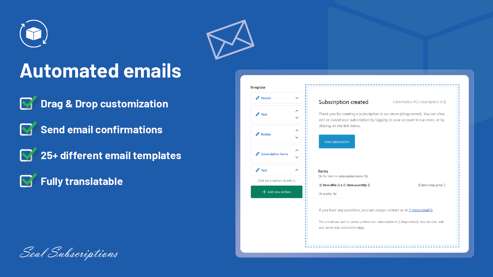 Senden Sie automatisierte E-Mails in der Seal Subscriptions App