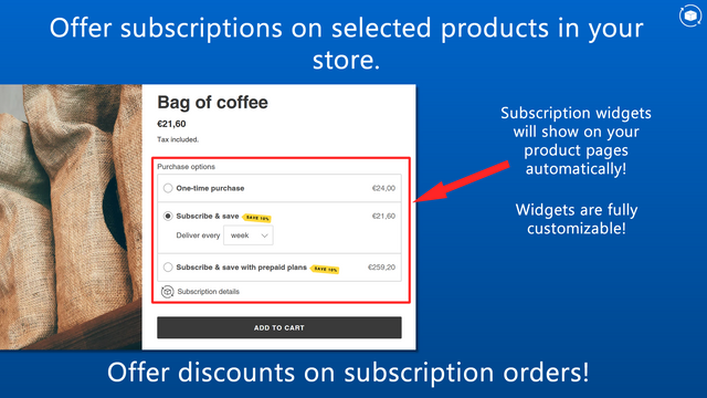 Widget de l'application Seal Subscriptions dans Shopify