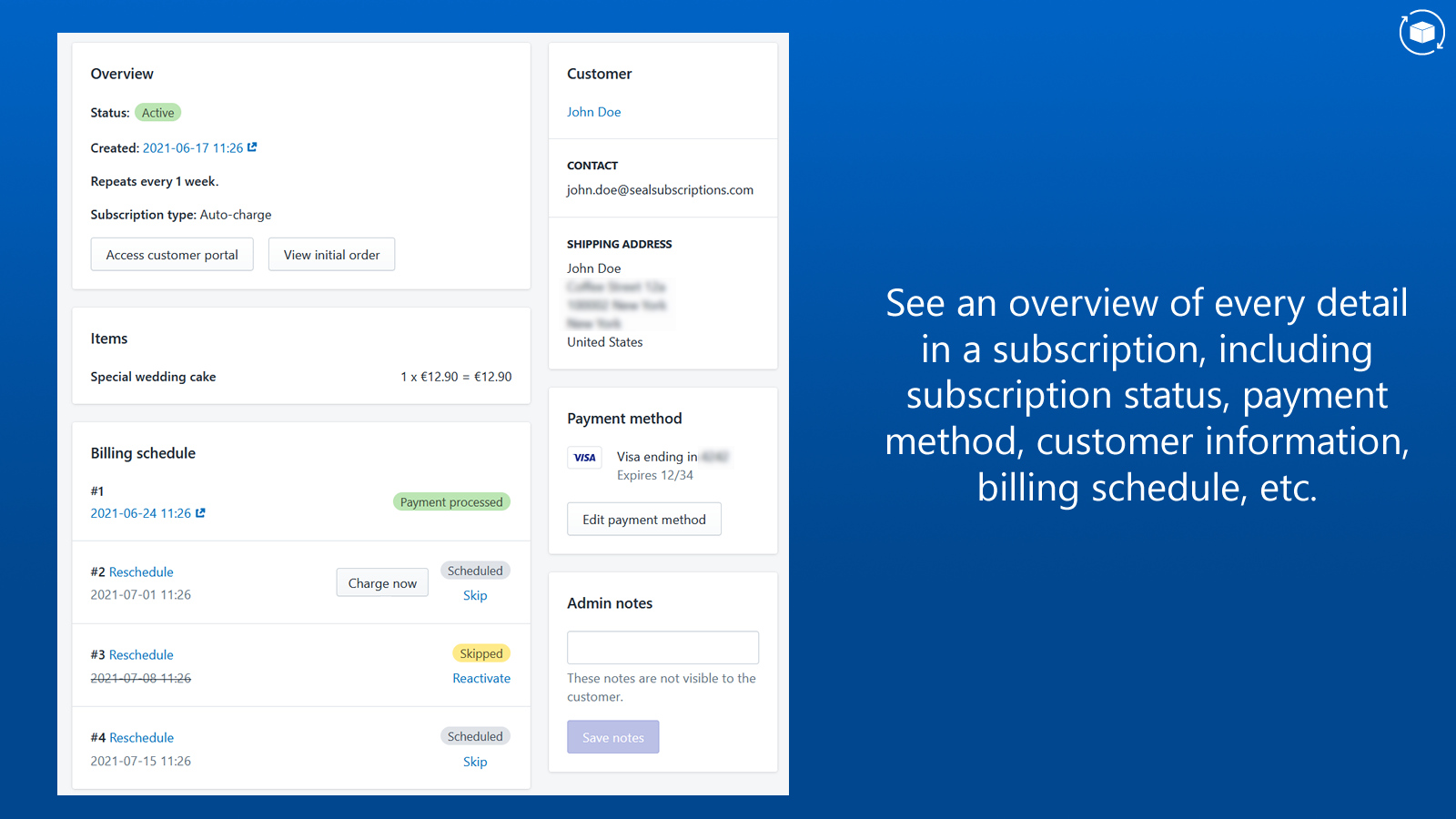Subscription overview in seal shopify subscriptions app