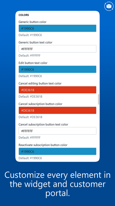 Pas kleuren van klantenportaal aan in abonnementen app