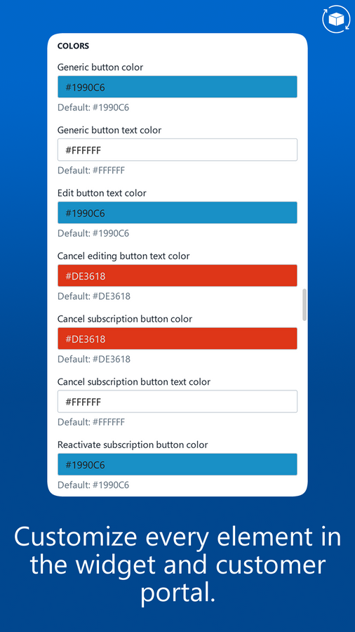 Personalize as cores do portal do cliente no aplicativo de assinaturas