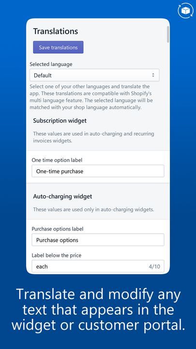 Edite o texto que aparece no aplicativo Seal Subscriptions no Shopify