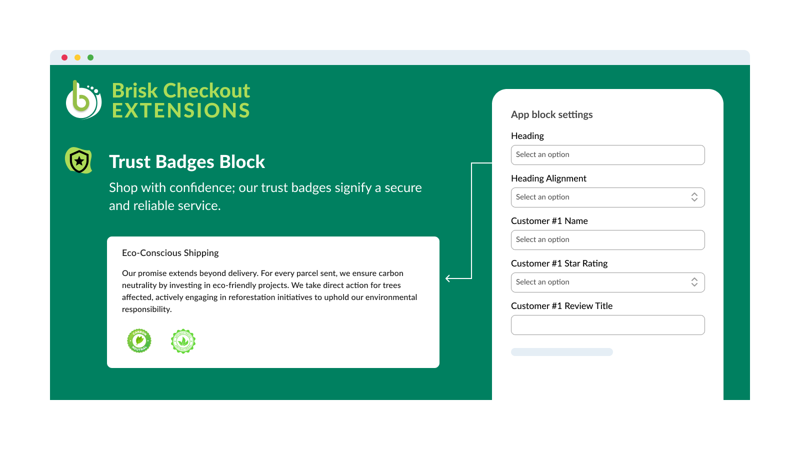 Brisk Checkout-Erweiterungen - Vertrauensabzeichen-Block