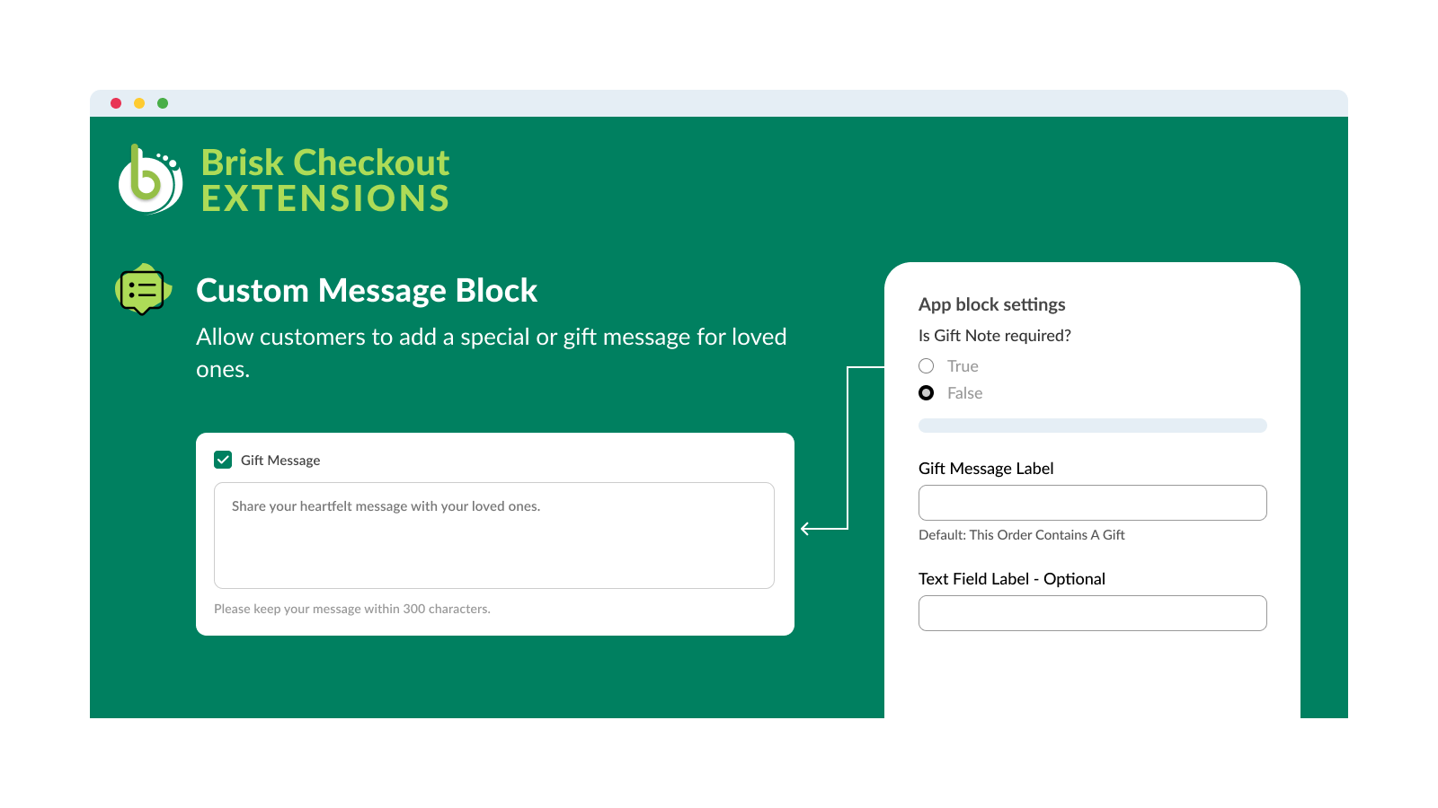 Brisk Checkout Extensions - Gift Message Block