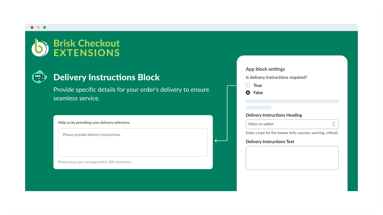 Brisk Checkout Extensions - Leveringsinstruktioner Block
