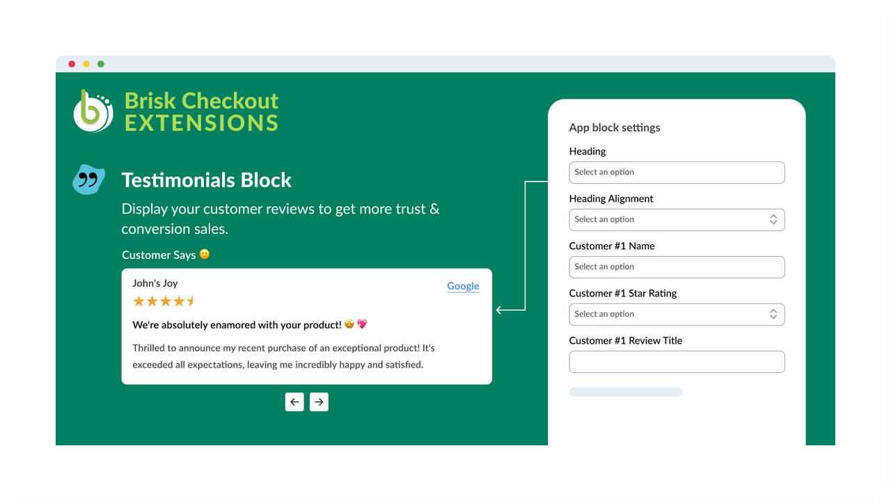 Brisk Checkout Extensions - Testimonials Block