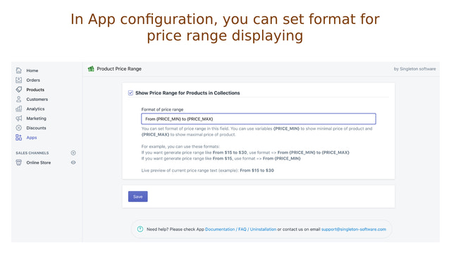 Può impostare a vedere la fascia di prezzo nella App Config