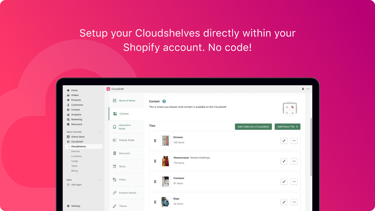 Configuración fácil en el administrador de Shopify