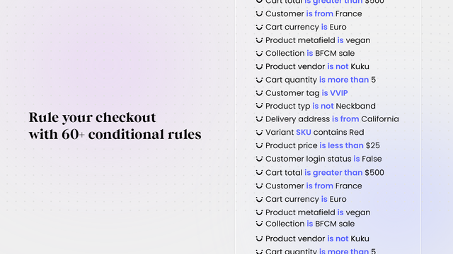 Shopify checkout regler og betingede blokvisninger
