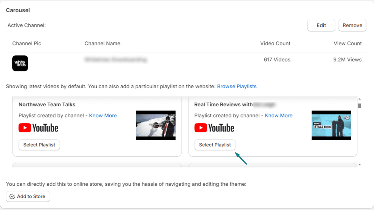 Wählen Sie Kanal. Wählen Sie spezifische Playlist. Direkt zum Store hinzufügen.