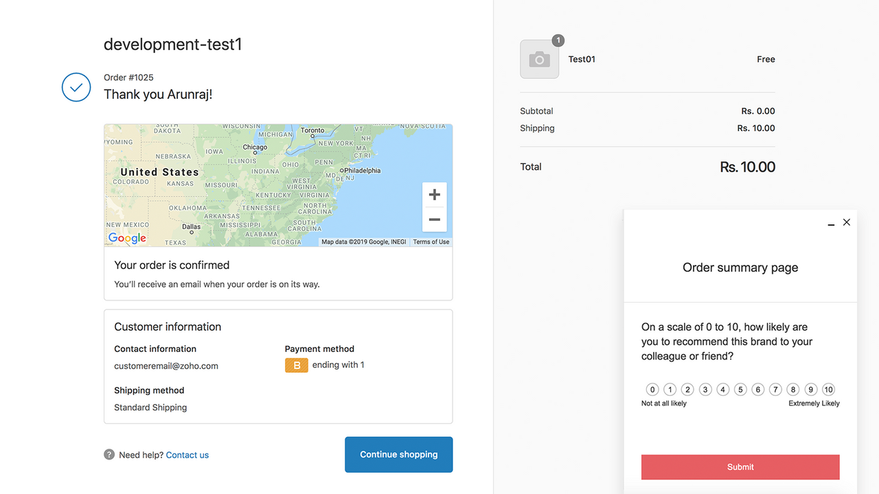 Collect responses from order summary page