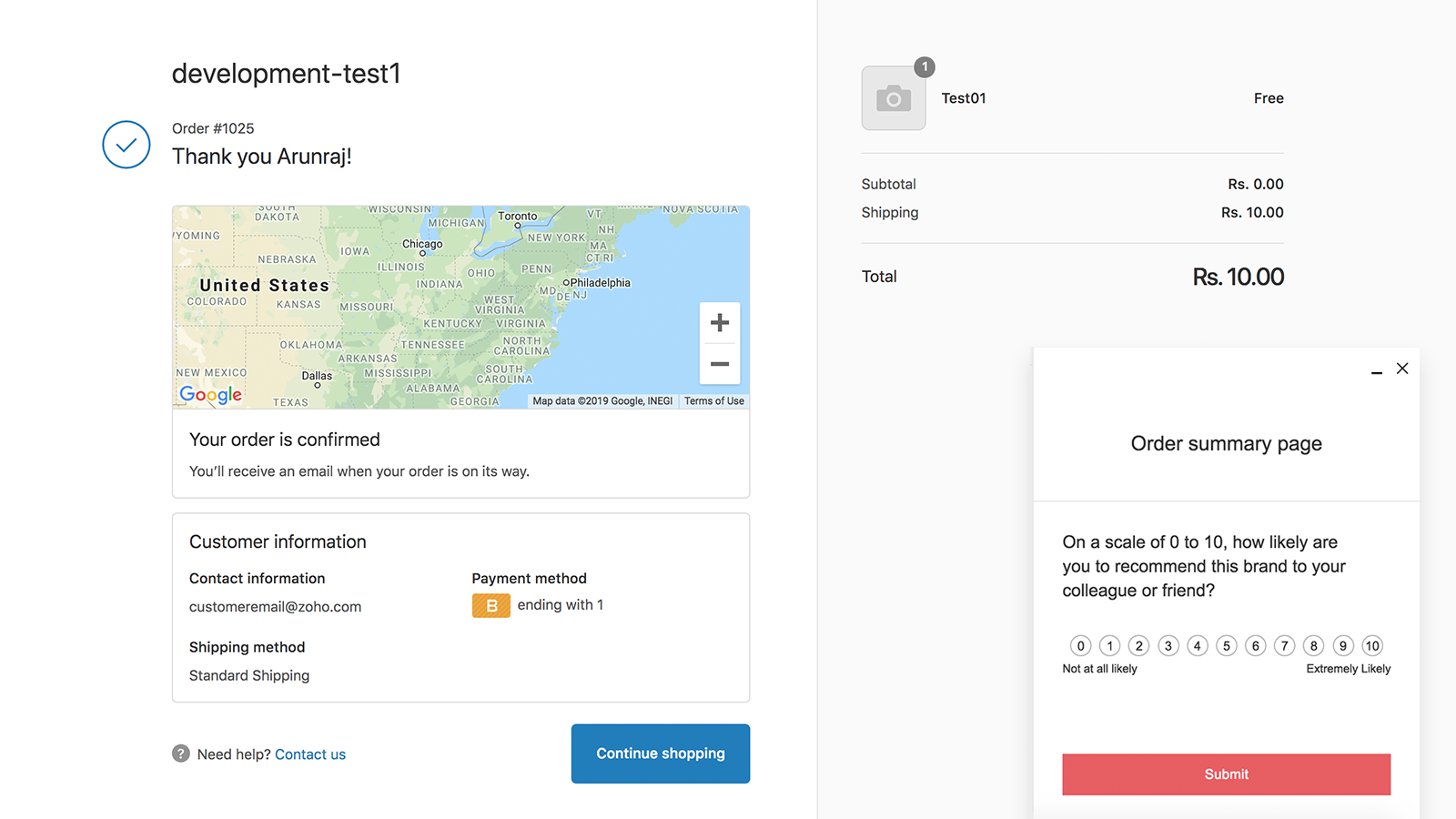 Collect responses from order summary page