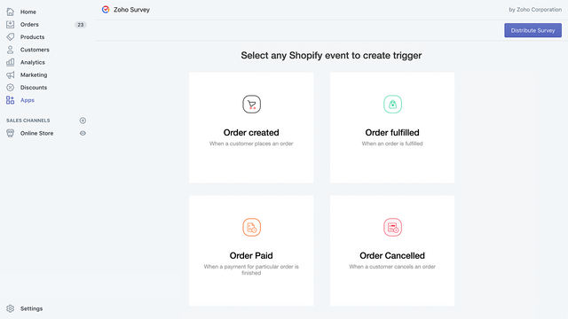 Create triggers to automatically send surveys for Shopify events