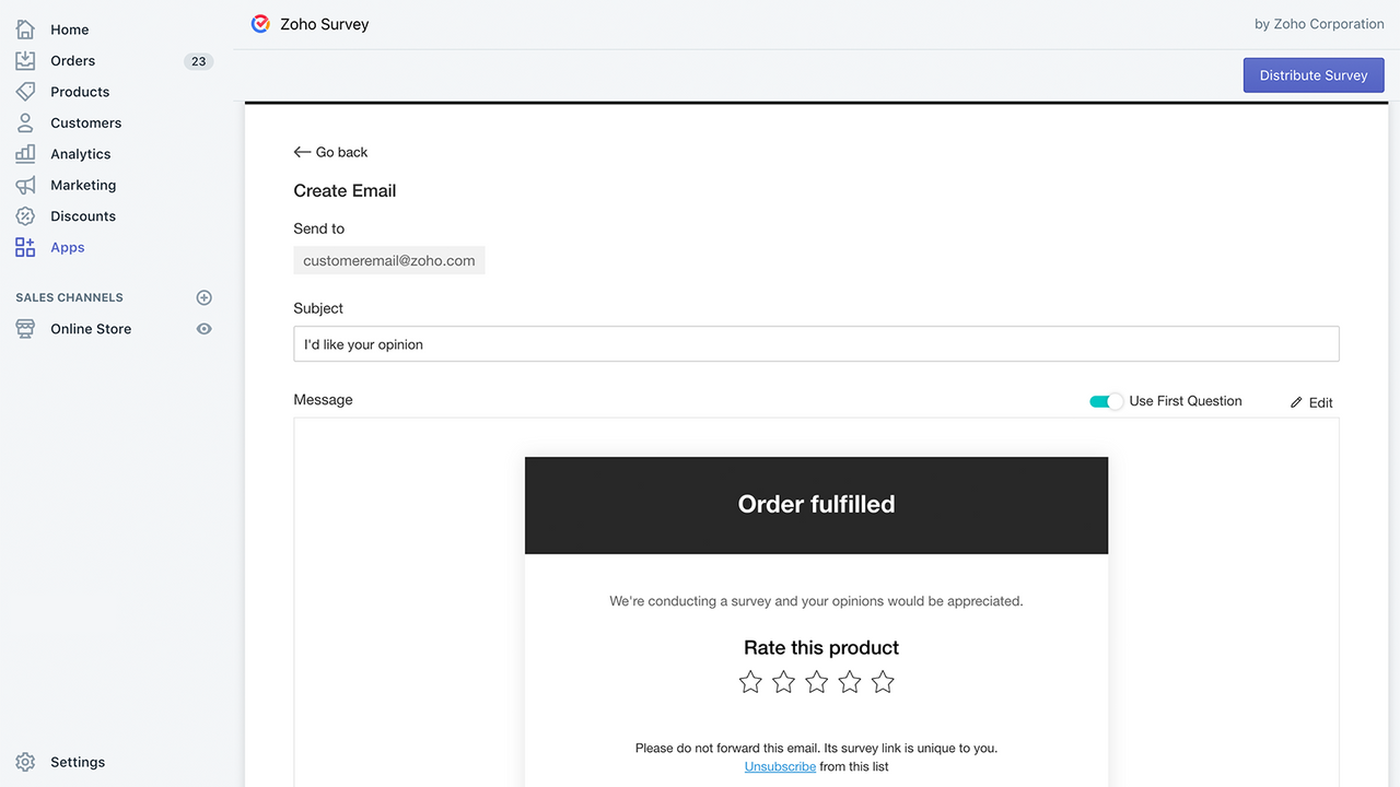 Customize email content before sending survey