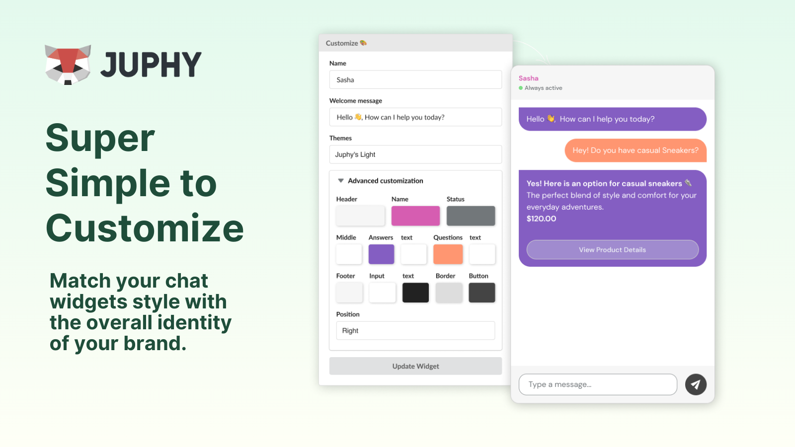 Customize Juphy's chat widget based on your branding