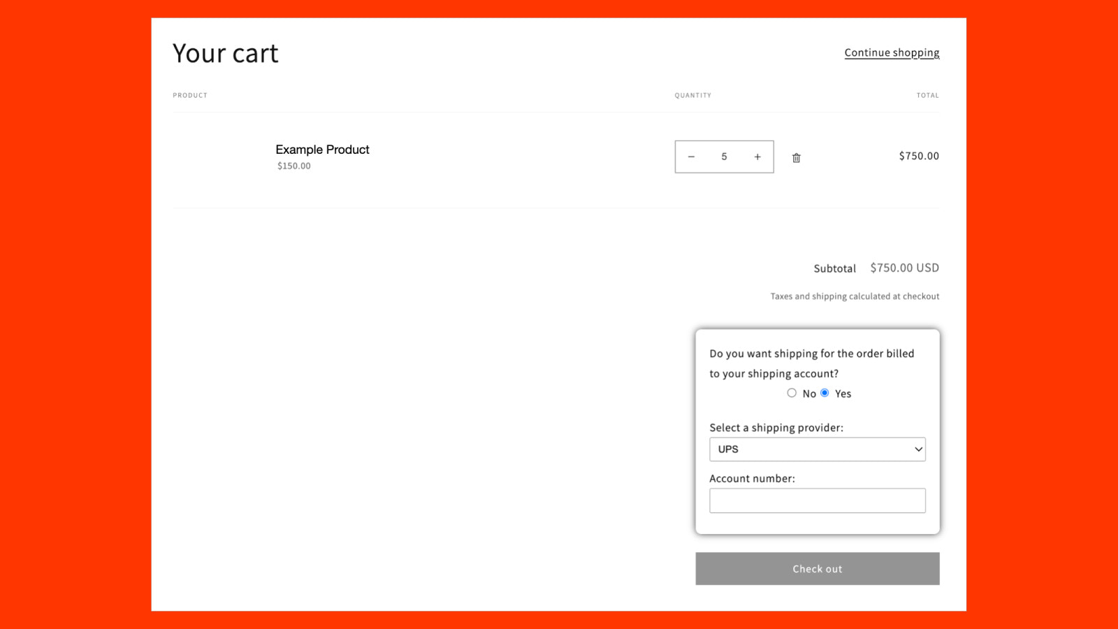 Shipping Account Capture widget on Cart page