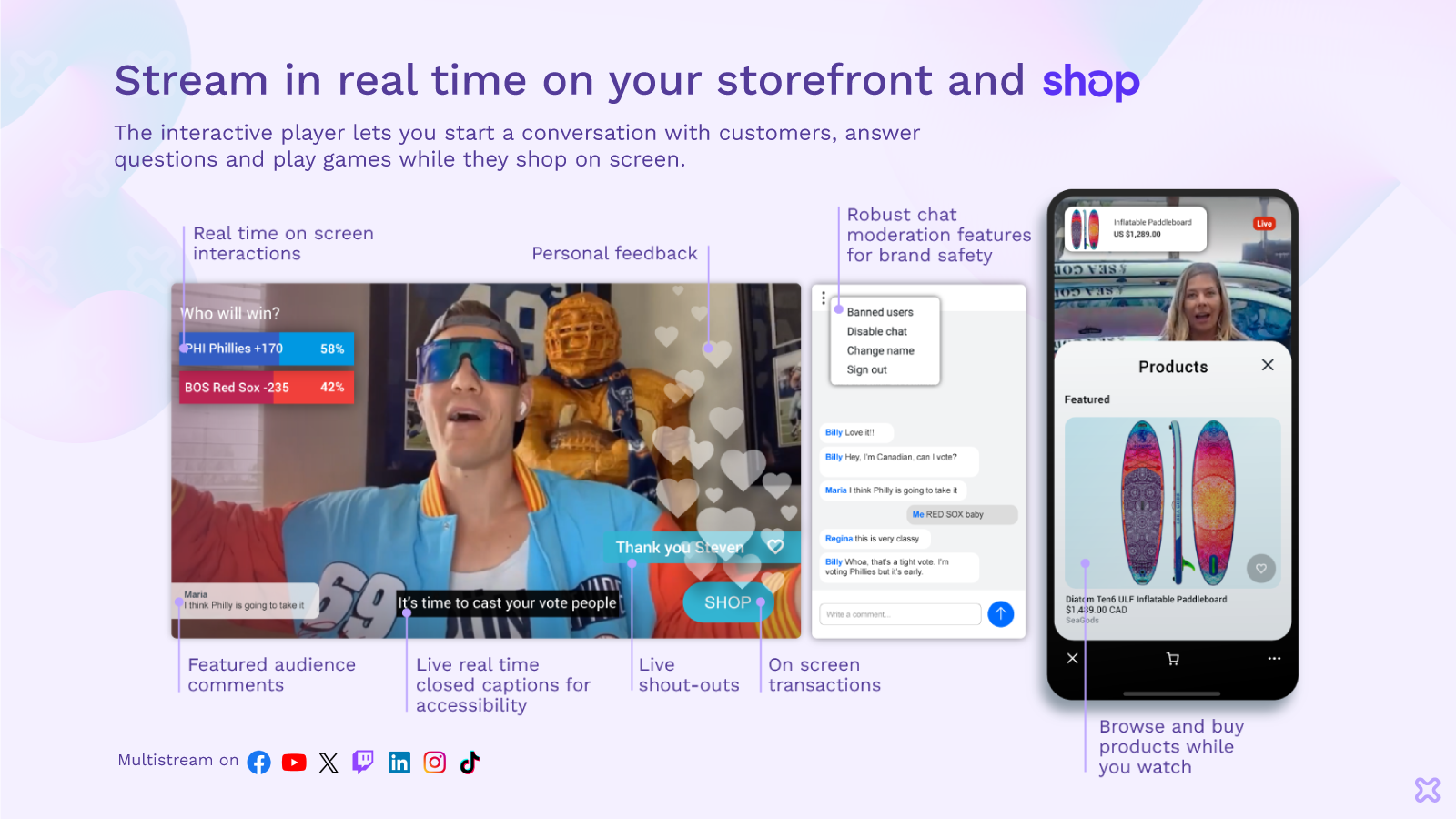 Stream in real time on your storefront and Shop