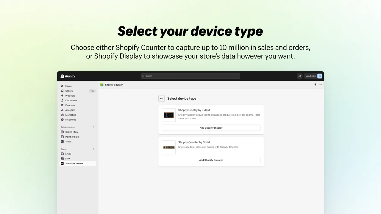 Connect your store to Shopify Counter or Shopify Display
