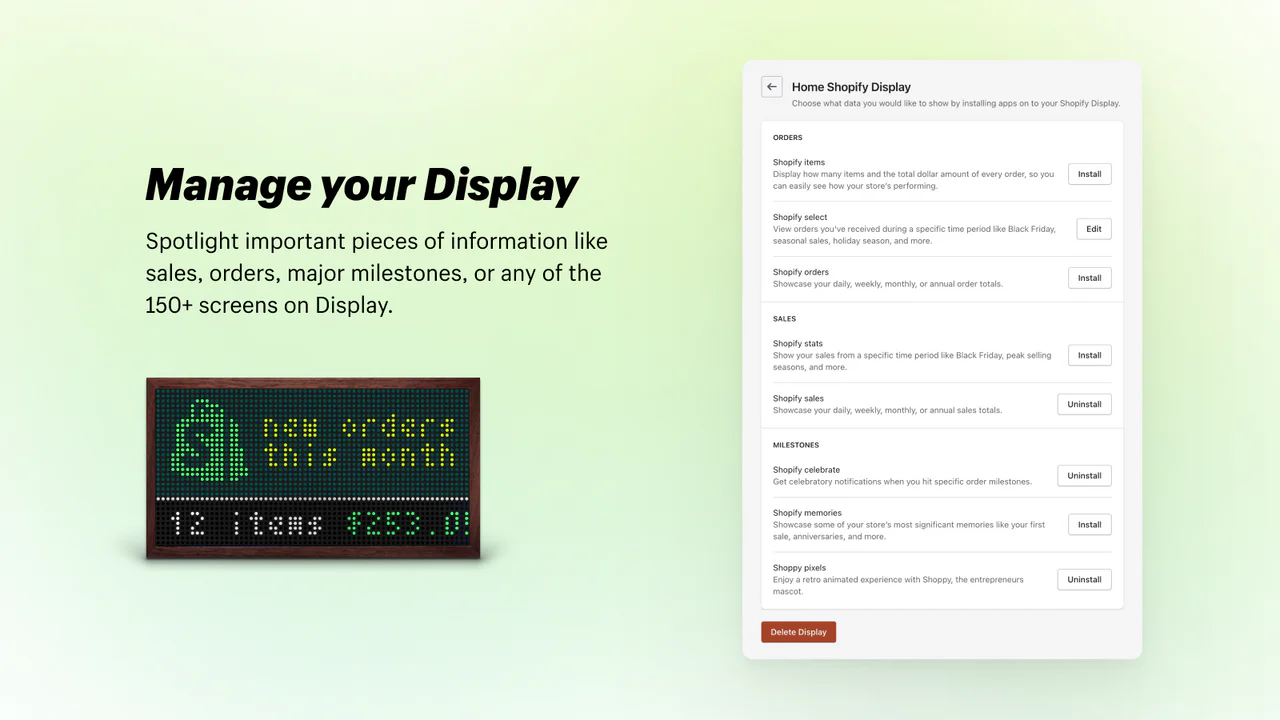 Display dashboard hovedside vises