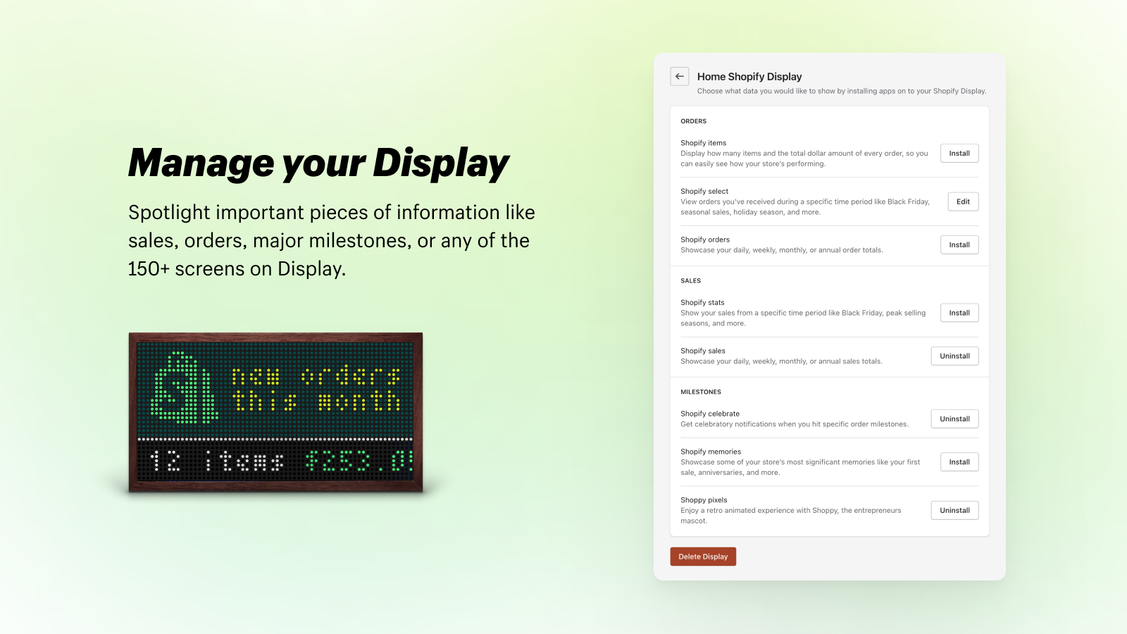 Display dashboard main page is displayed