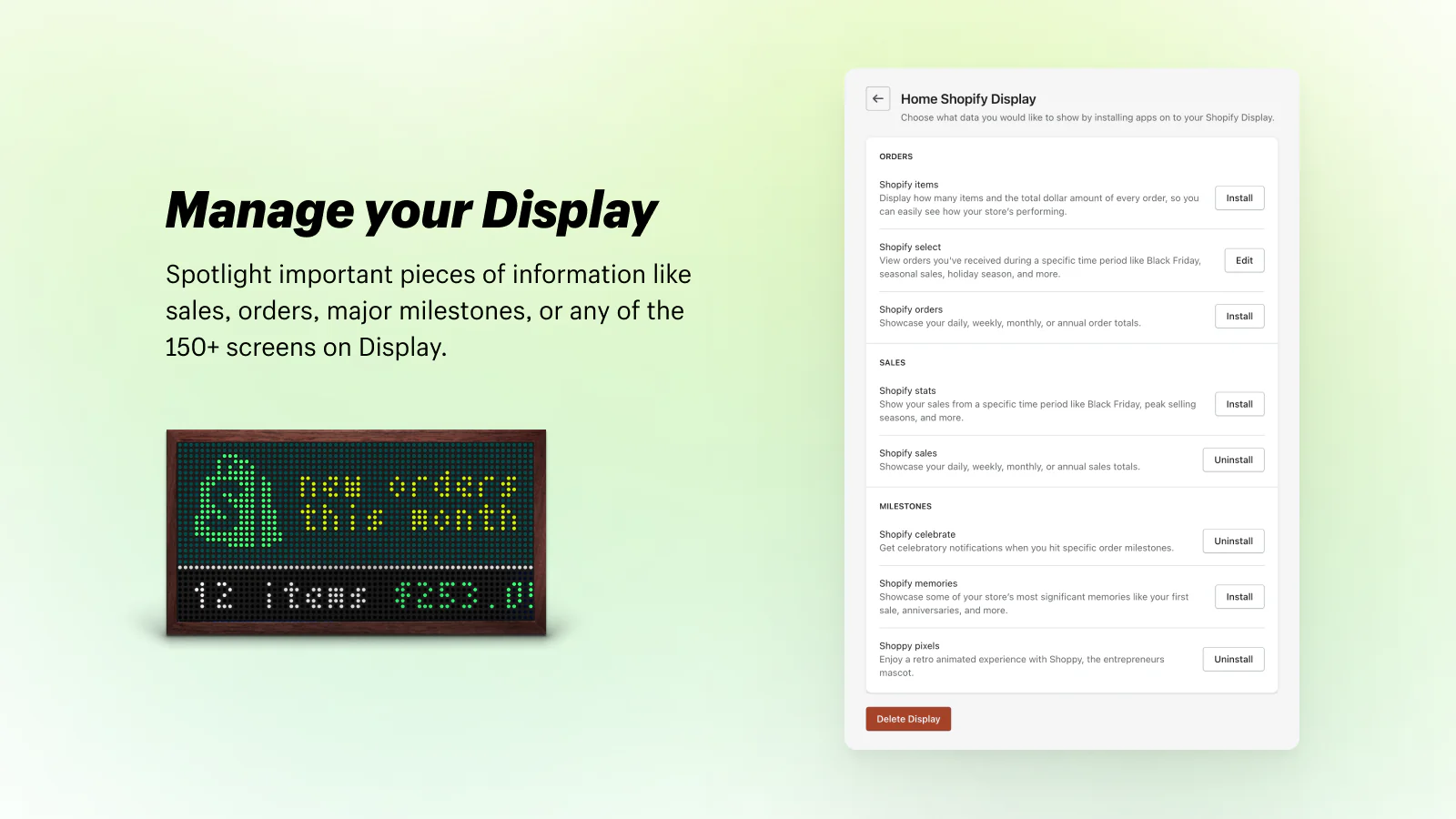 Hauptseite des Display Dashboards wird angezeigt