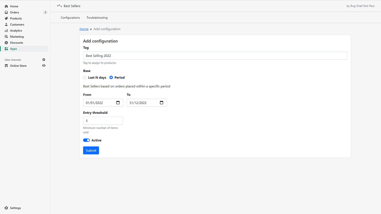 Añadiendo una configuración basada en períodos