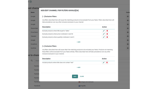 comprehensive filters per channel