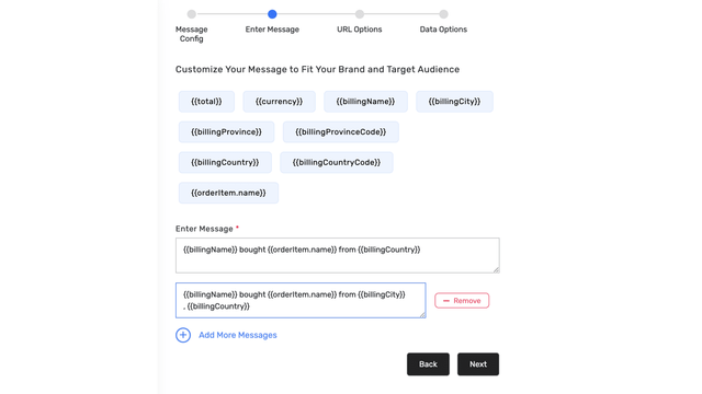 Social Proof Message Configuration