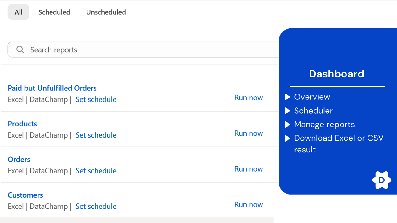 Beheer al uw Rapporten/Exports in het Dashboard