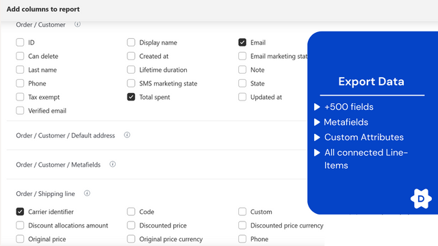 Create individual Exports by choosing the needed data