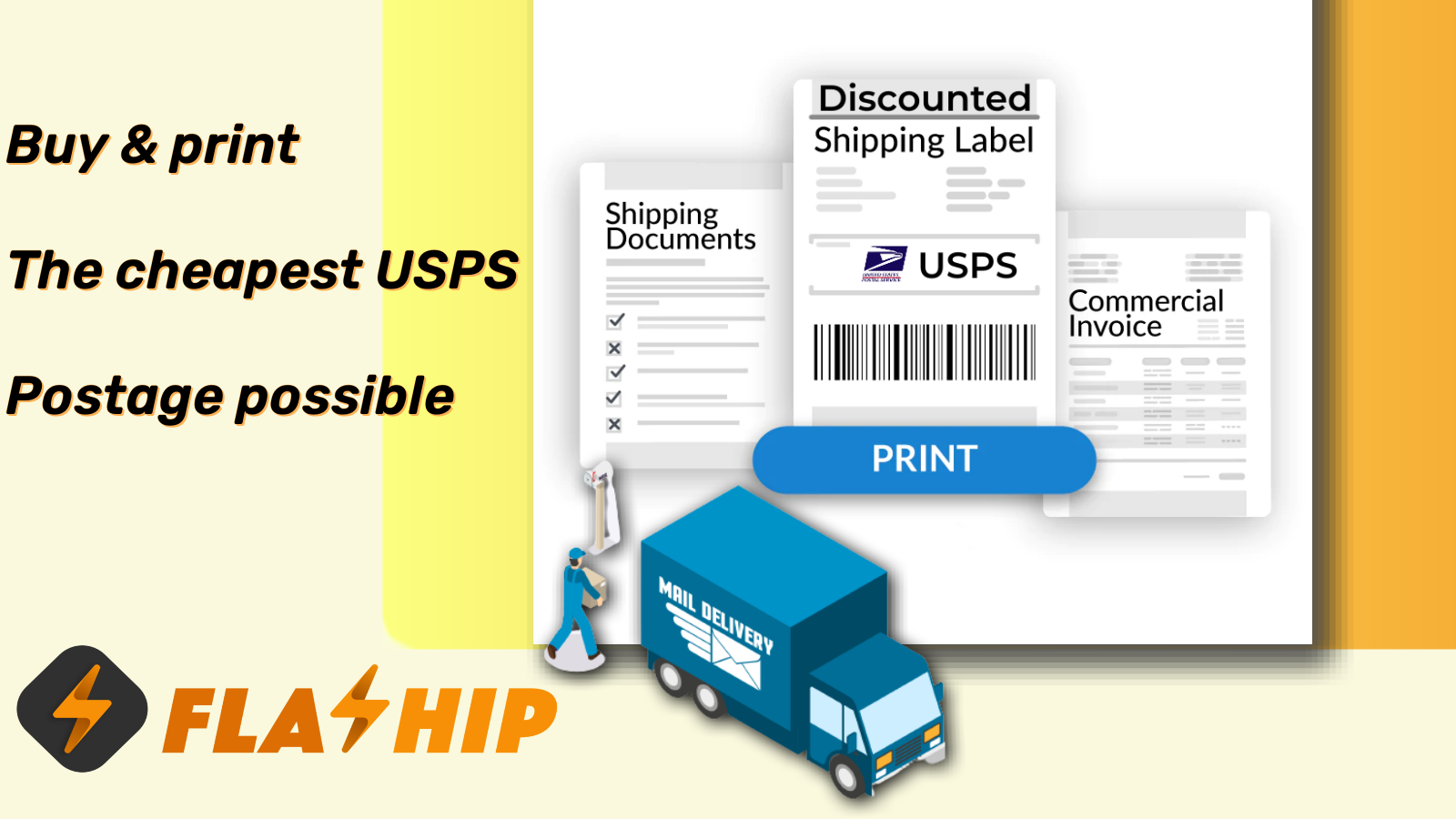Køb & print den billigste USPS-porto muligt.