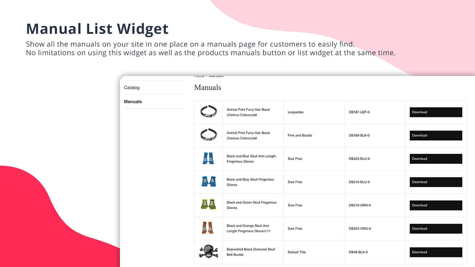 Voorbeeld van Handleidingenlijst op winkelvoorkant