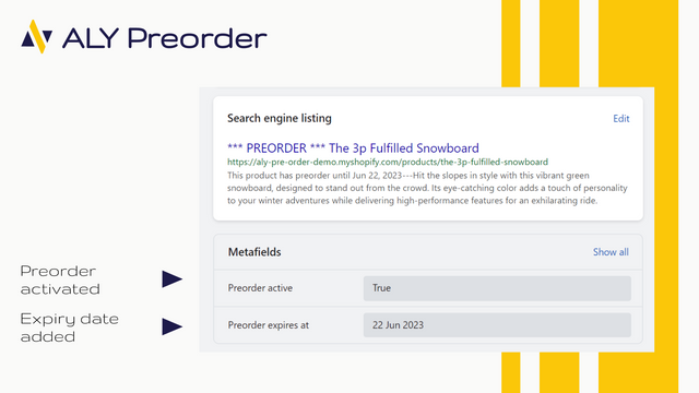 Shopify admin: preorder in metafields