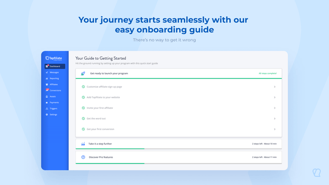 Easily set up your affiliate program in Tapfiliate