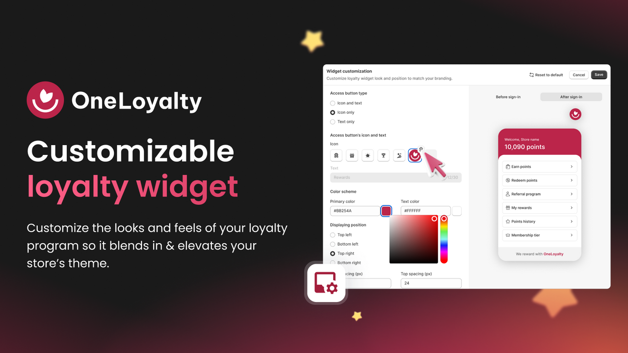 Customizable loyalty widget
