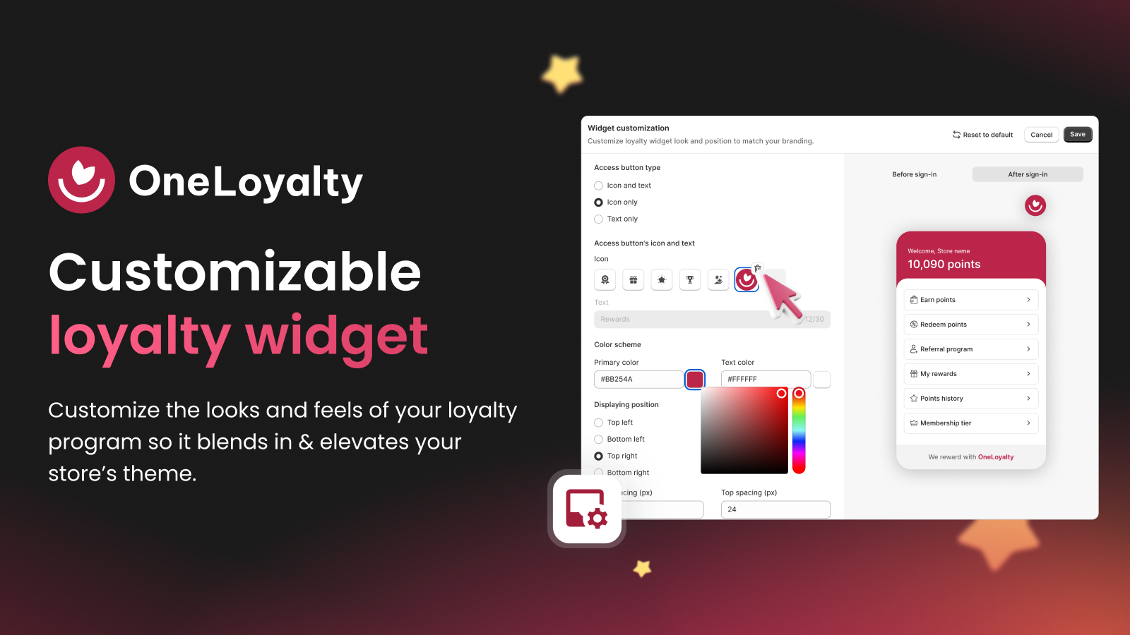 Customizable loyalty widget