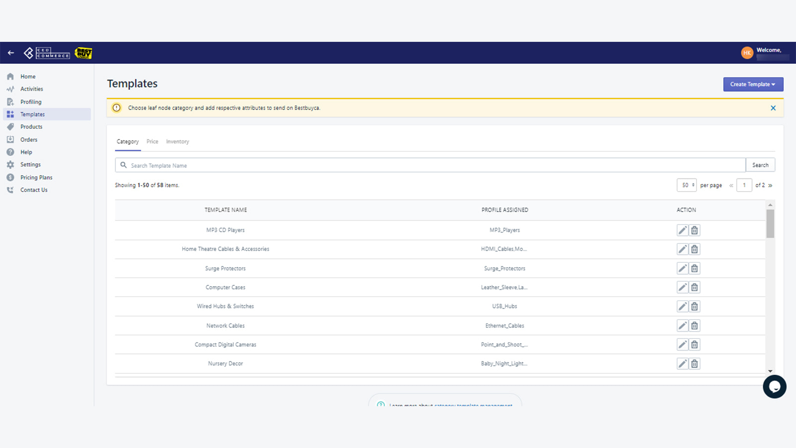 Create Template to list product on BBCA