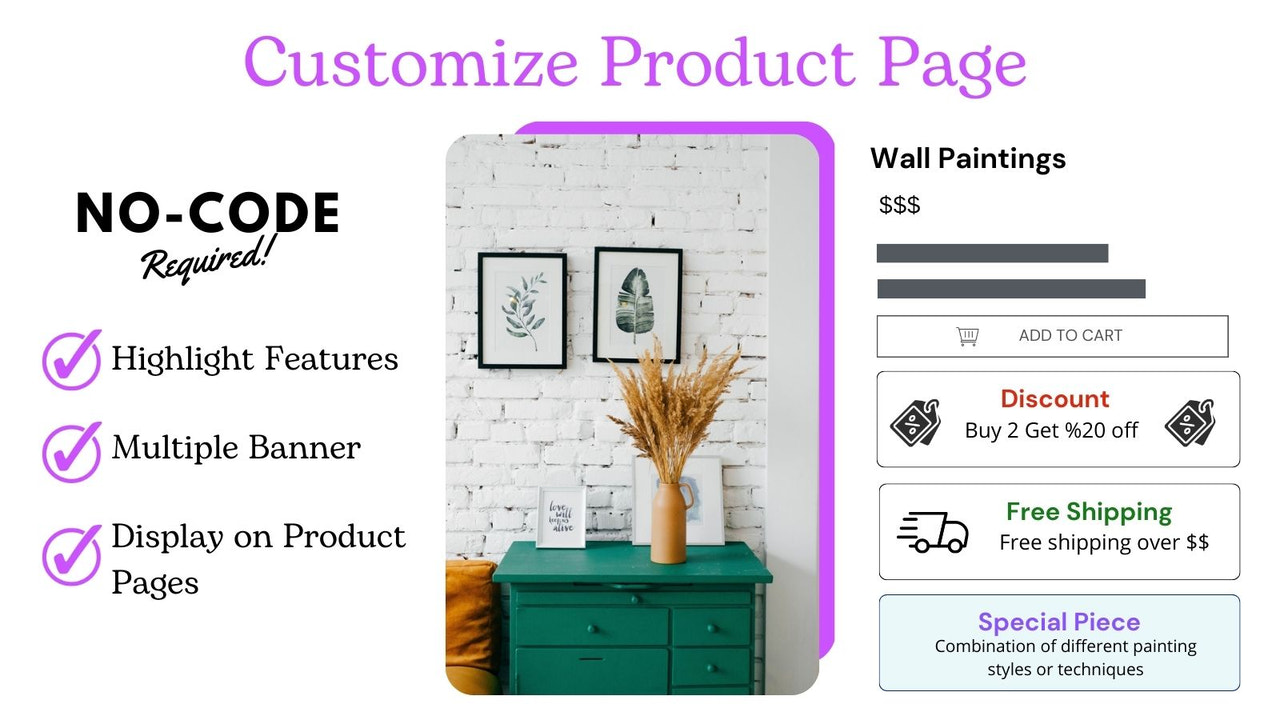 pretty product page, discount code, product baner and text 