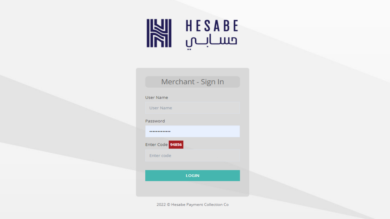 Logga in-Verifiera med Hesabe Merchant-legitimationer