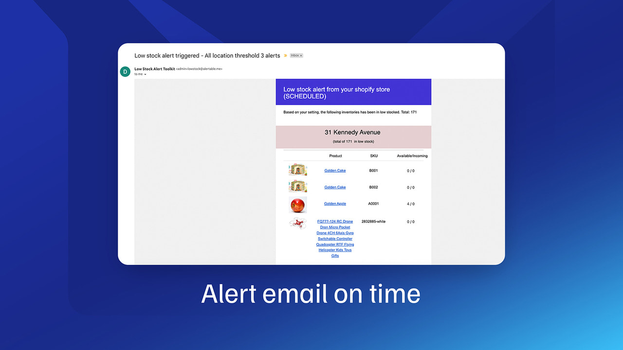 Alert email on time