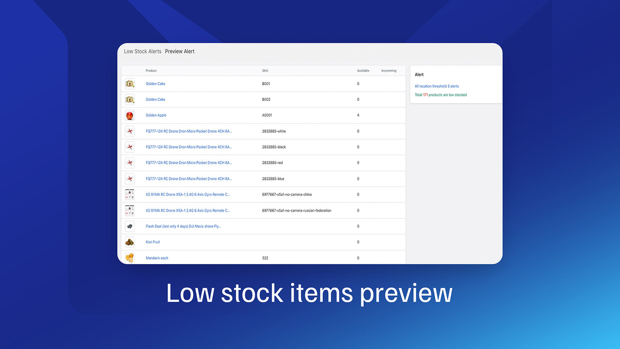 Vista previa de alerta de stock bajo