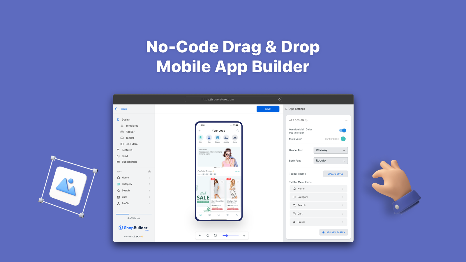 No-Code Drag & Drop Mobiele App Builder
