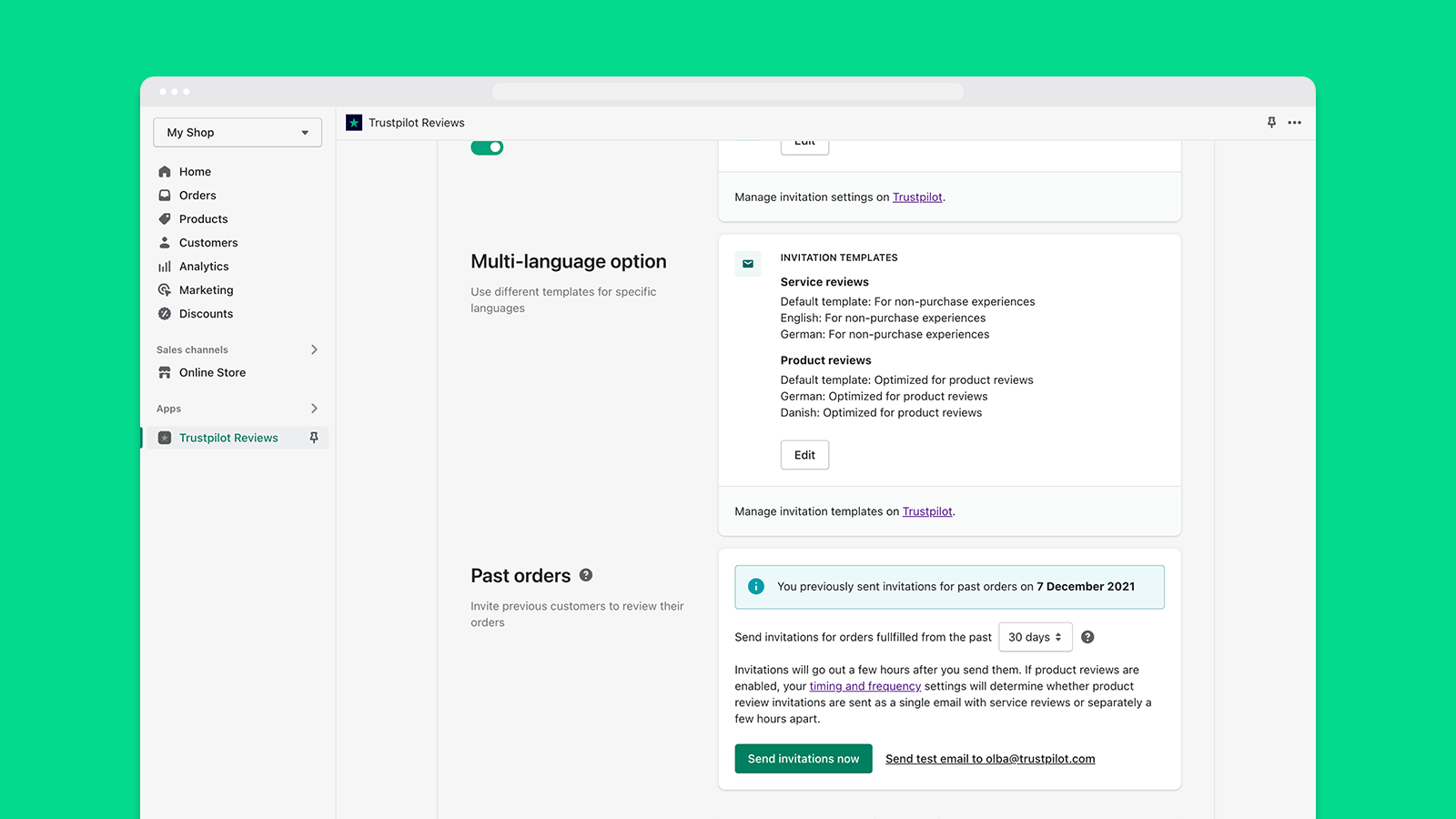 recopila reseñas de Trustpilot para pedidos anteriores