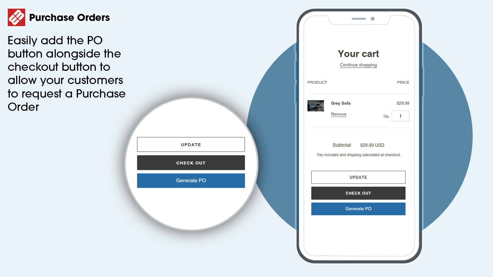 Purchase order button in  mobile cart