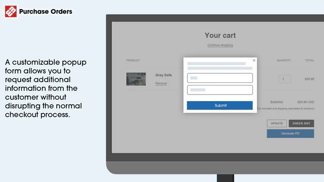 Purchase order request popup