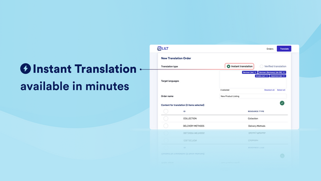 Instant Translation available in minutes