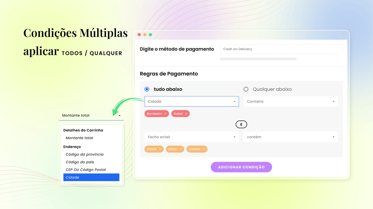 ocultar método de pagamento por endereço e PayPal para CBD.