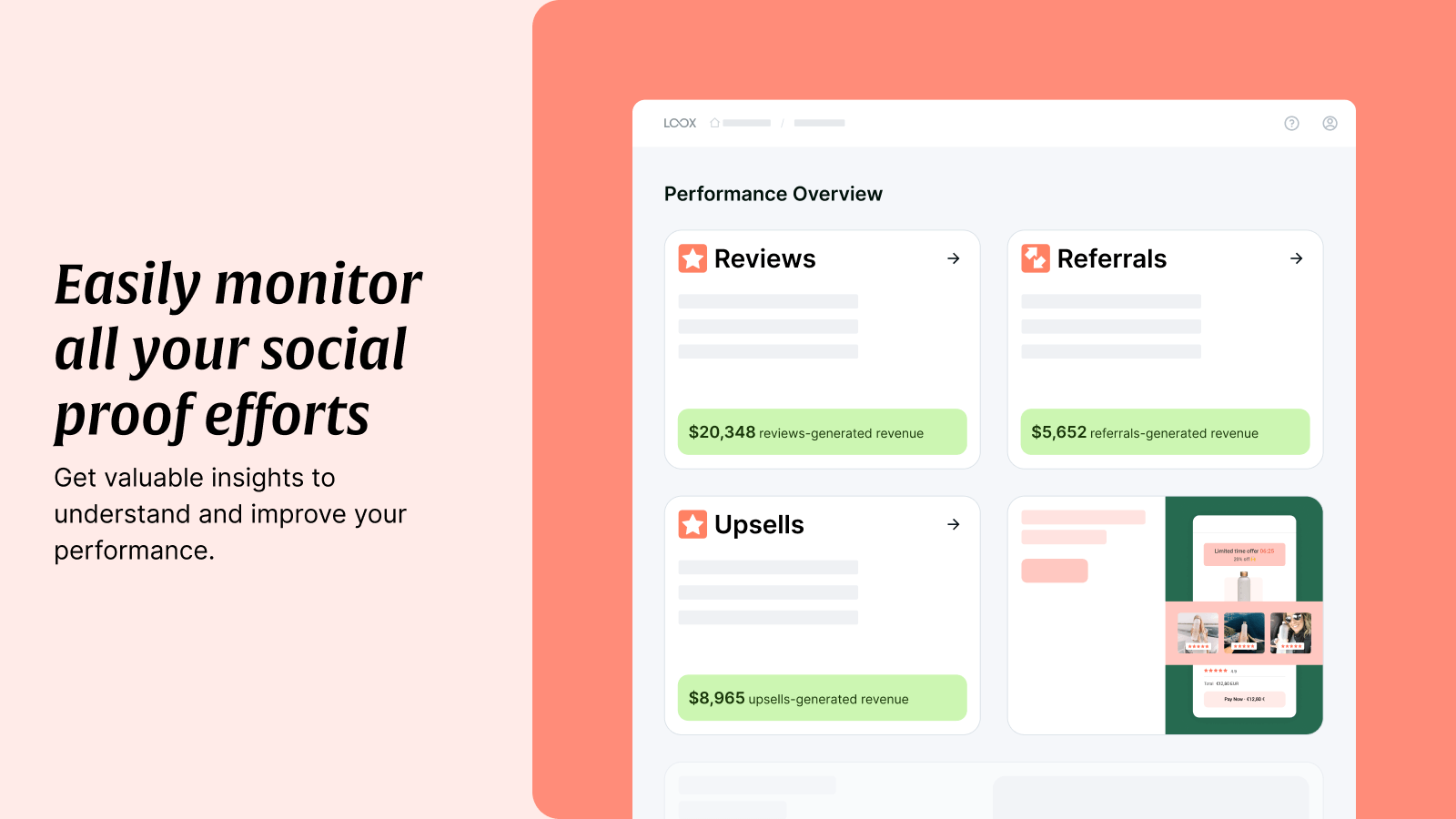 Obtenha insights valiosos sobre suas avaliações, referências e upsells