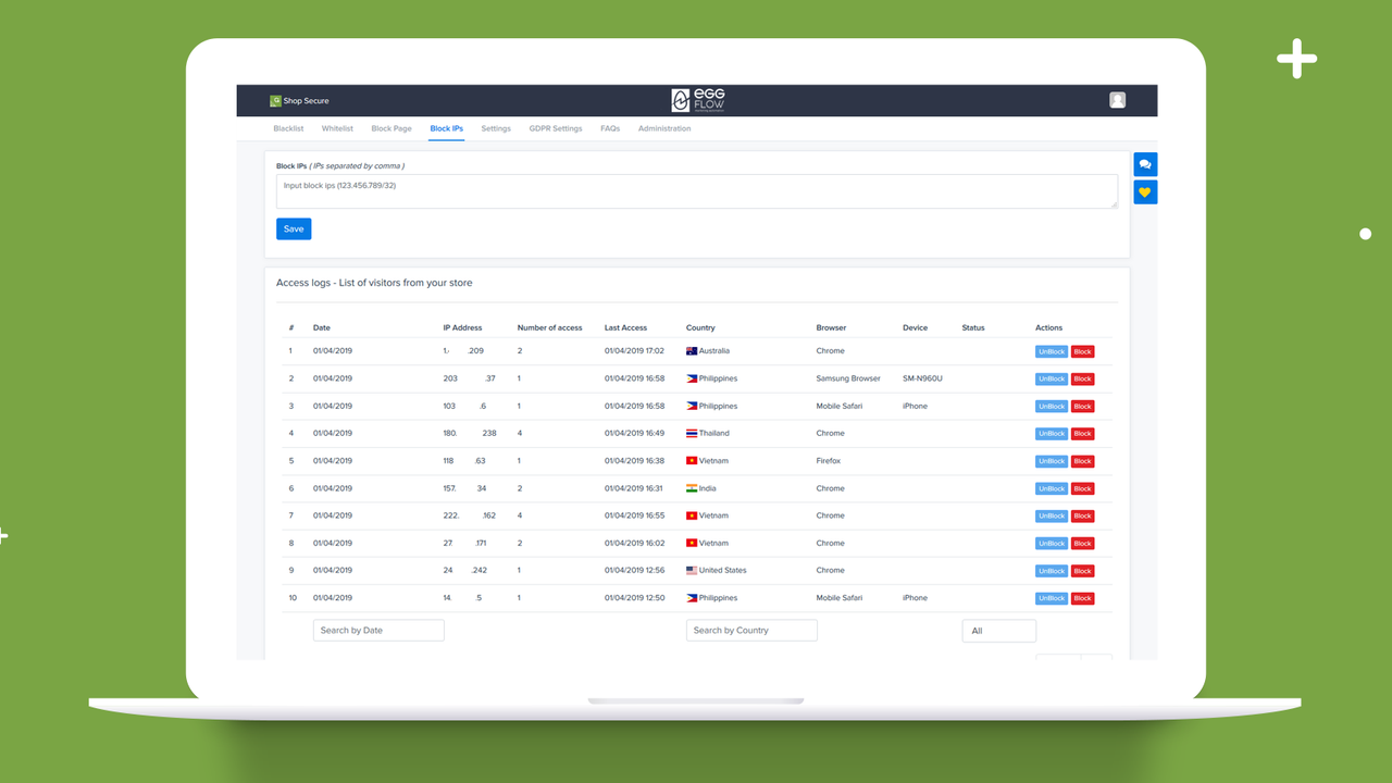 block visitors by IP address, scan security