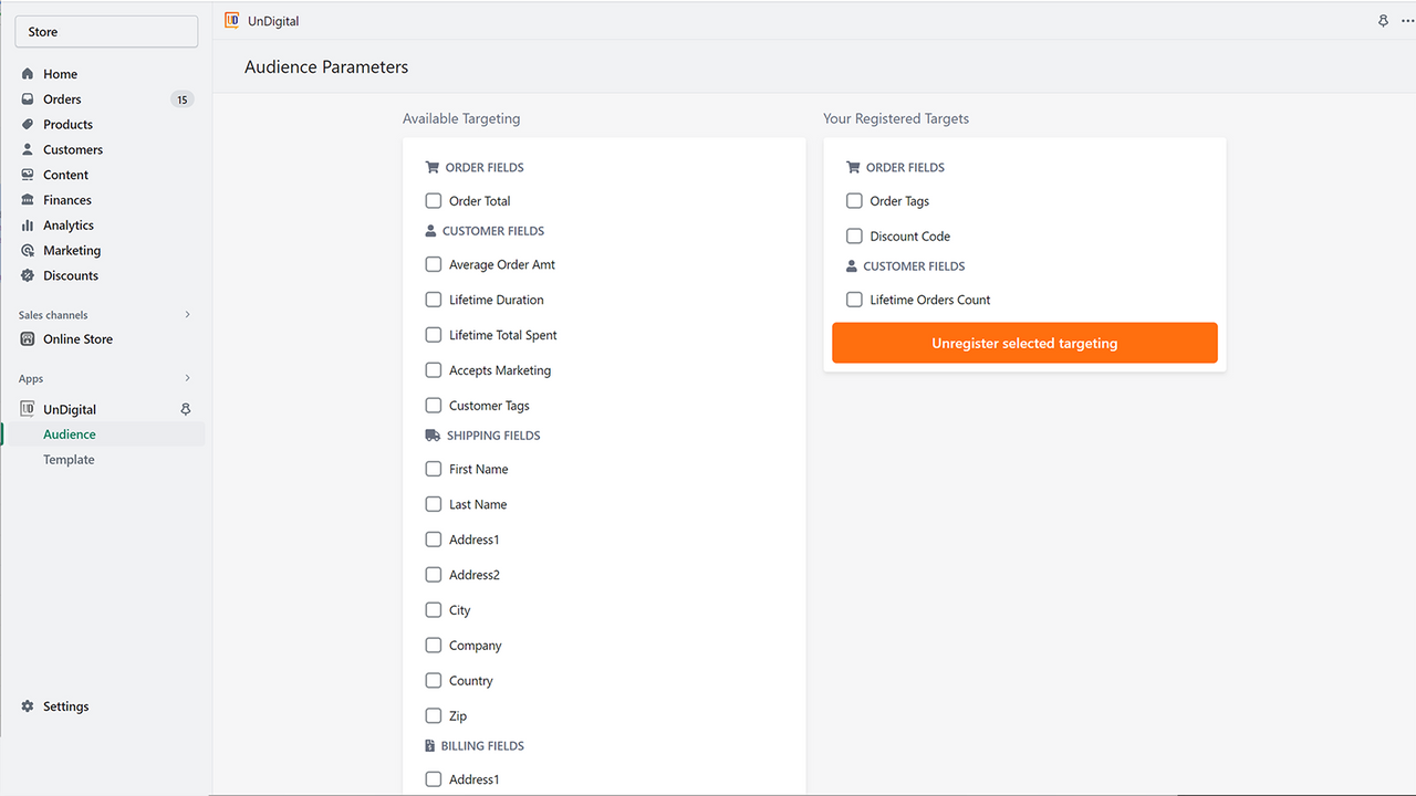 Registration of fields to use for targeting and personalization